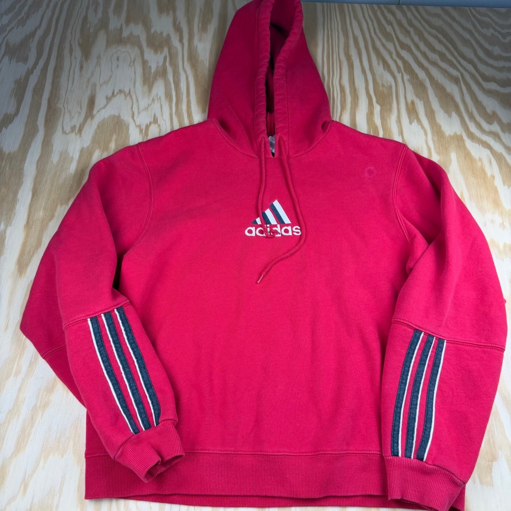 Y2K Vintage Adidas Mens M Red Embroidered Center Logo Pullover Hoodie Sweatshirt